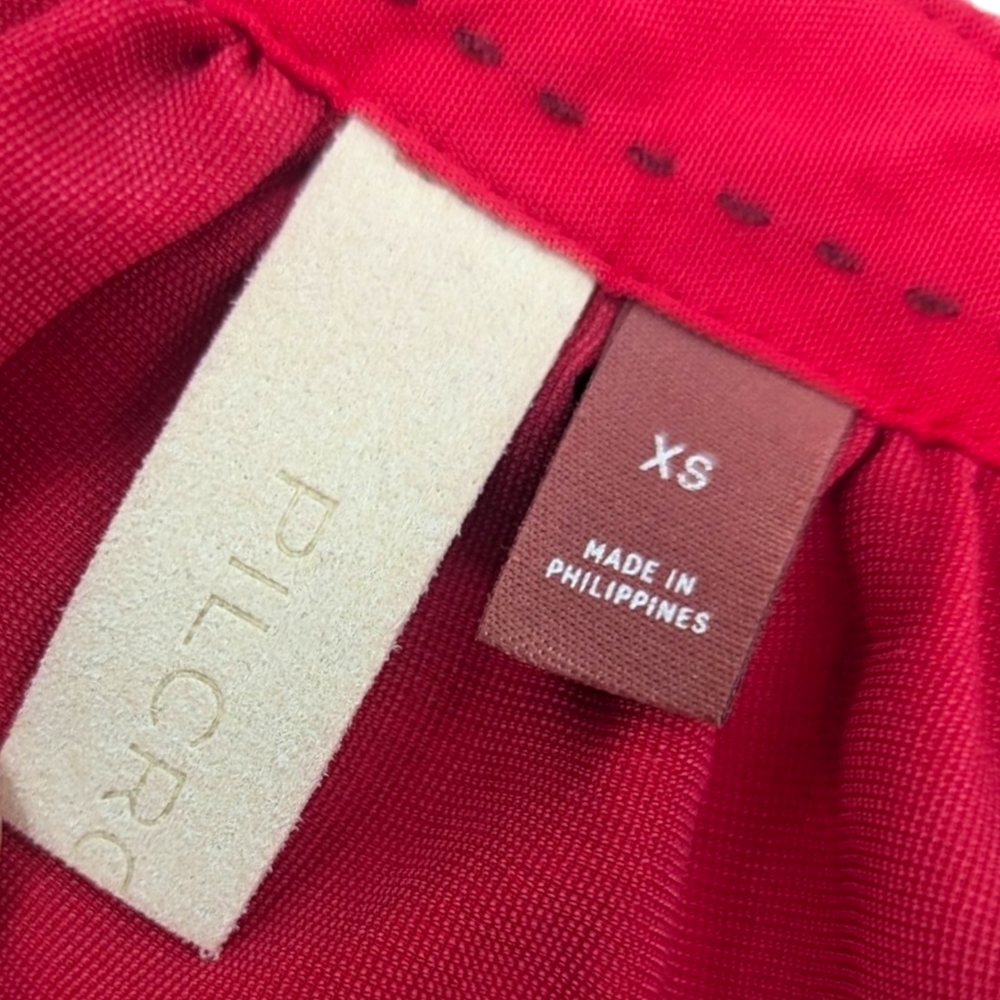 Anthropologie Pilcro Velvet Button Down Puffy Sleeve Shirt Blouse Womens XS Red - Picture 10 of 14